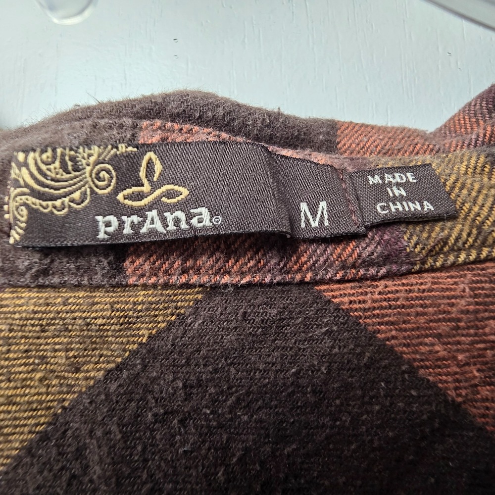 Prana Women's Button Down Top Flannel Autumn Brown Size M Fall Winter Western - Picture 3 of 8
